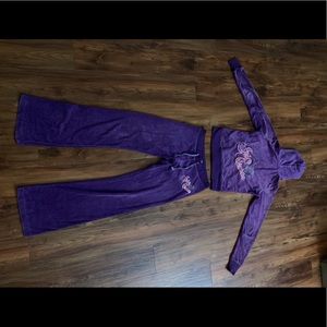 Vintage Y2K  2000s JUICY COUTURE  PURPLE Zip Up Velour Sweatsuit SM
